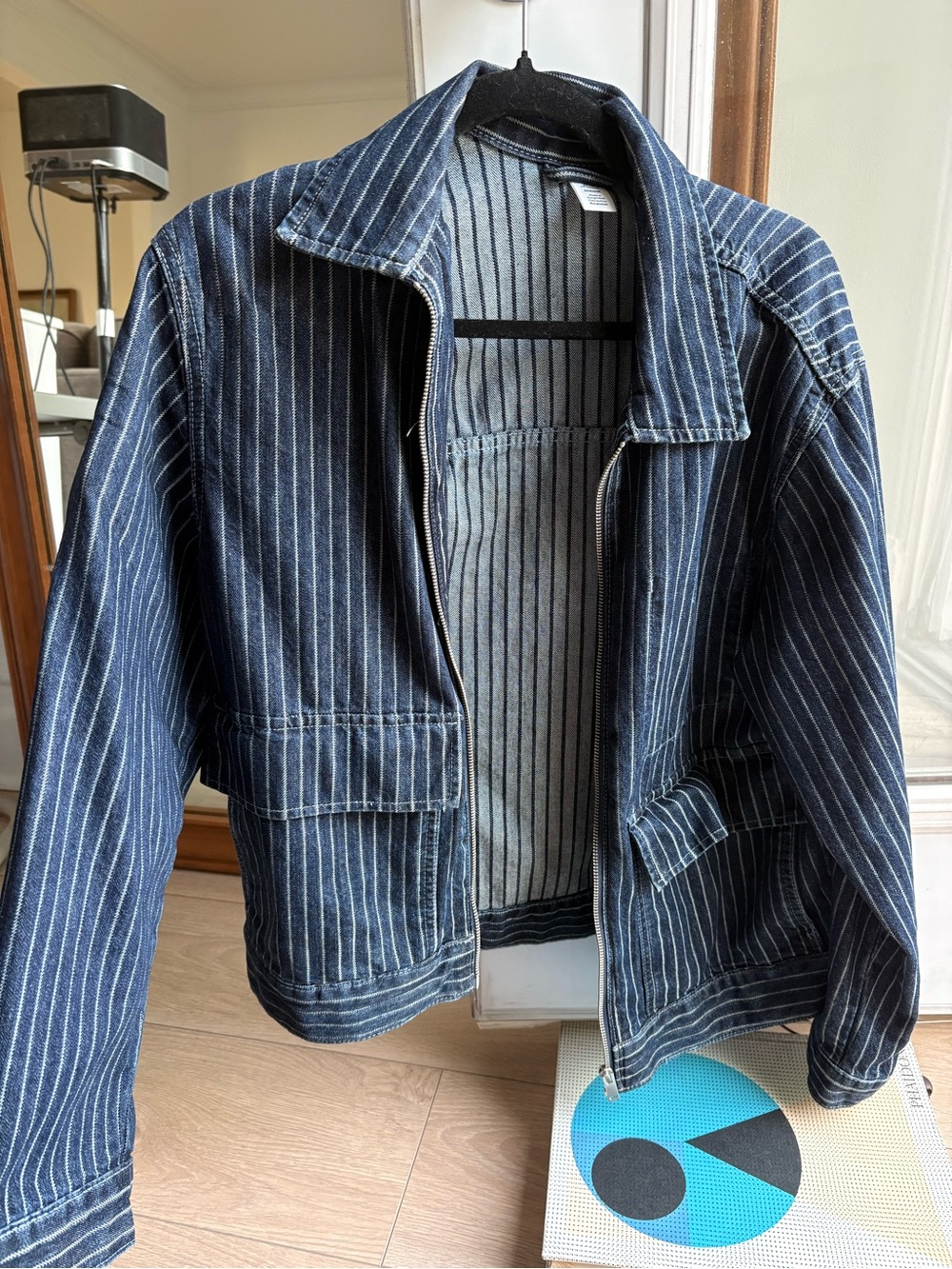 Striped Navy Blue Women's Zip-Front Jacket